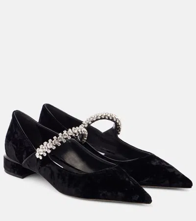 Jimmy Choo Bing Embellished Velvet Ballet Flats In Black