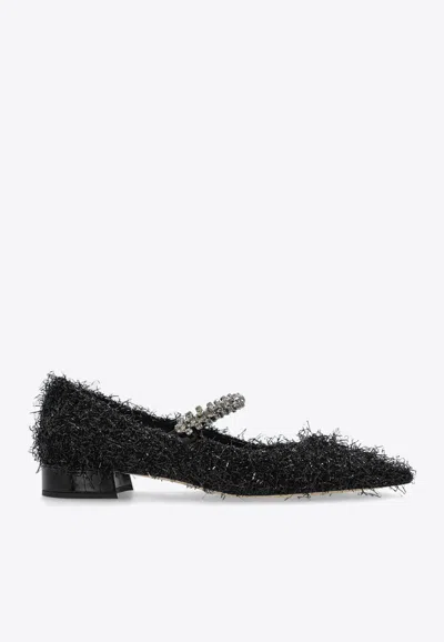 JIMMY CHOO BING FEATHER-EMBELLISHED BALLET FLATS