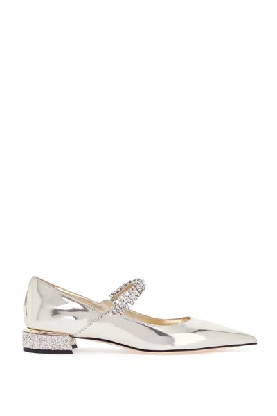 Jimmy Choo Pointed Toe Flat With Crystal Strap In Gold