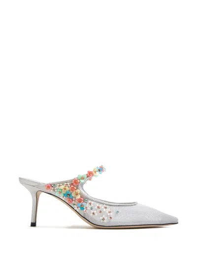 Jimmy Choo Bing Floral Appliqué Mules In White