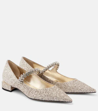 Jimmy Choo Bing Glitter Ballet Flats In Sand