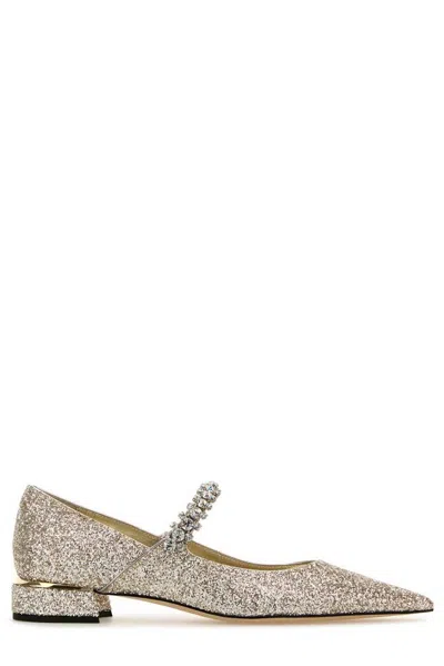 Jimmy Choo Bing 25 Glitter Ballet Flats In Beige