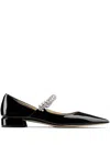 Jimmy Choo Black Ballet Flats With Crystals On Strap In Black