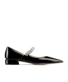 Jimmy Choo Black Ballet Flats With Crystals On Strap In Black