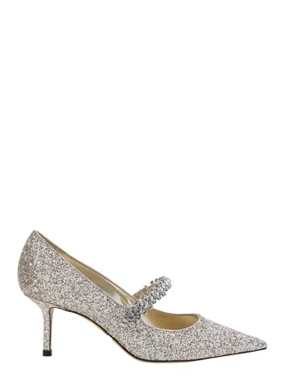 Jimmy Choo Bing Metallic Rhinestoned Pumps With Crystal Embellished Band In Tech Fabric Woman