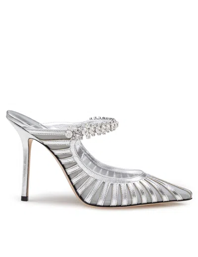 Jimmy Choo Bing Mules In Leather And Tulle, Silver Color