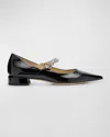 JIMMY CHOO BING PATENT CRYSTAL-STRAP BALLERINA FLATS