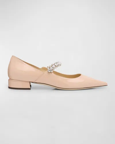 JIMMY CHOO BING PATENT CRYSTAL-STRAP BALLERINA FLATS