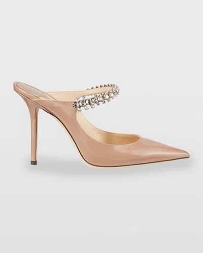 Jimmy Choo 100mm Bing Patent Leather Mules In Neutral