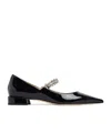 Jimmy Choo Black Ballet Flats With Crystals On Strap In Black