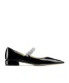 Jimmy Choo Black Ballet Flats With Crystals On Strap In Black