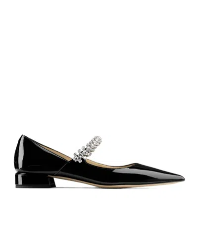 Jimmy Choo Women Black Ballet Flats With Crystals On Strap In Patent Leather Woman