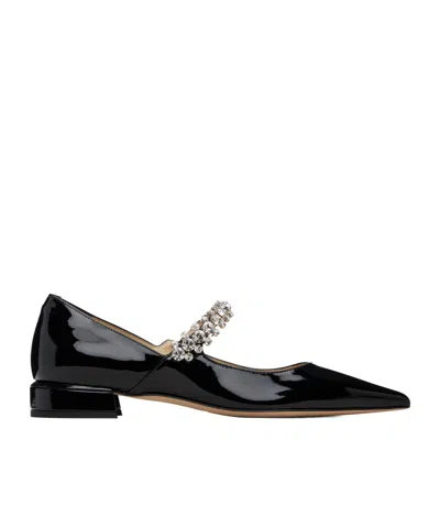 Jimmy Choo Women Black Ballet Flats With Crystals On Strap In Patent Leather Woman