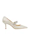 Jimmy Choo Bing White Pumps With Crystal Embellishments And High Cone Heel In Patent Leather Blend Woman In White