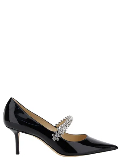 Jimmy Choo Bing Pump Black Pumps With Crystal Strap In Patent Leather Woman