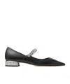 Jimmy Choo Nappa Leather Bing Ballerinas With Embellished Strap In Black