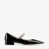 Jimmy Choo Black Ballet Flats With Crystals On Strap In Black