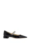 Jimmy Choo Women Black Ballet Flats With Crystals On Strap In Patent Leather Woman In Black