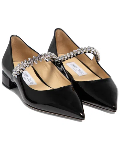Jimmy Choo Women Black Ballet Flats With Crystals On Strap In Patent Leather Woman