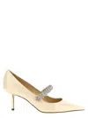 Jimmy Choo Bing 85 Crystal-embellished Pumps In Patent Leather In Sand