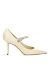 Jimmy Choo Bing 85 Crystal-embellished Pumps In Patent Leather In White