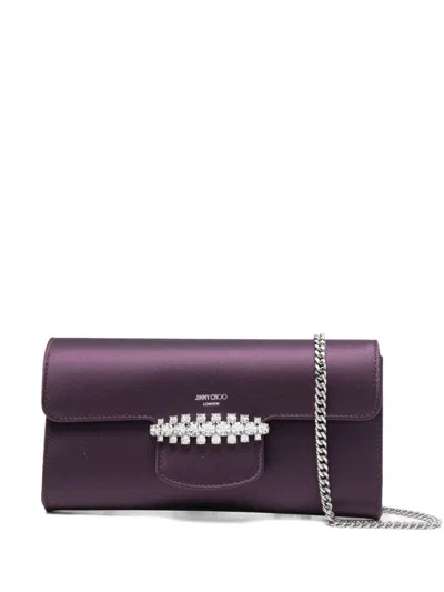 Jimmy Choo Bing Satin Wallet On Chain In Burgundy