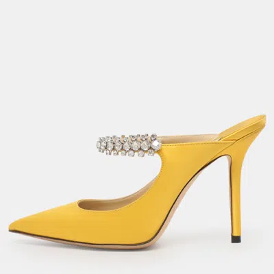 Pre-owned Jimmy Choo Bing Size 35.5 Yellow Satin Mules In Blue