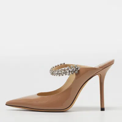 Pre-owned Jimmy Choo Bing Size 36 Beige Patent Leather Crystal Embellished Mules