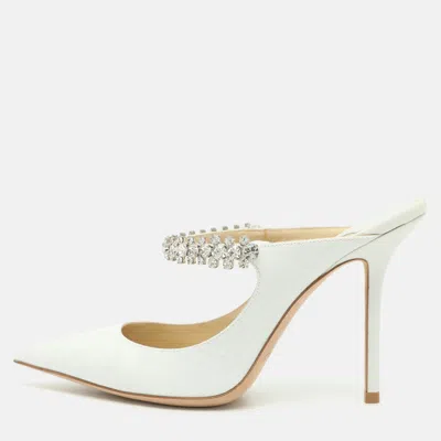 Pre-owned Jimmy Choo Bing Size 38 White Glitter Crystal Embellished Mules