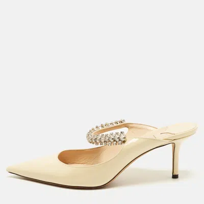 Pre-owned Jimmy Choo Bing Size 38.5 Cream Patent Leather Mules In White