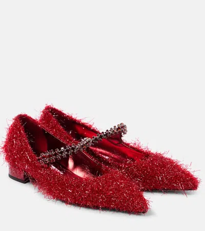 Jimmy Choo Bing Tinsel-embellished Mary Jane Flats In Red