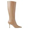 Jimmy Choo Neutral Agathe 85 Leather Knee-high Boots