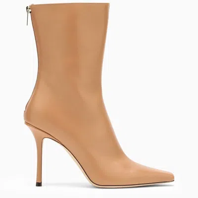 Jimmy Choo Biscuit-coloured Pointed Toe Ankle Boots With High Stiletto Heel In Brown