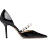 Jimmy Choo Pointed Toe Heels With Pearl And Crystal Accents In Black