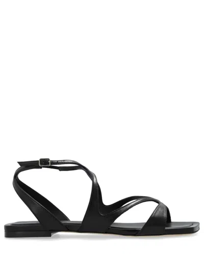 JIMMY CHOO BLACK AYLA FLAT LEATHER SANDALS