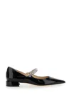 Jimmy Choo Black Ballet Flats With Crystals On Strap In Black