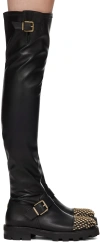 Jimmy Choo Leather Biker Over-the-knee Boots With Studded Toe In Black/gold