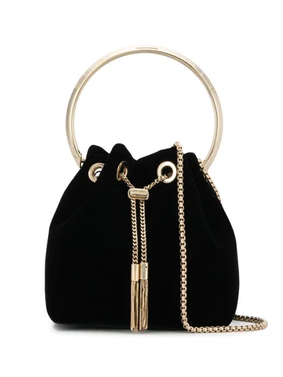 Jimmy Choo Black Bon Bon Velvet Bucket Bag