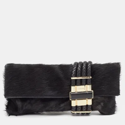 Pre-owned Jimmy Choo Black Calfhair And Leather Chandra Clutch