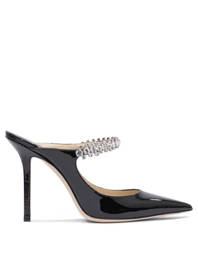 Jimmy Choo Black Calfskin Pumps With Crystal-strap Detail In Gray