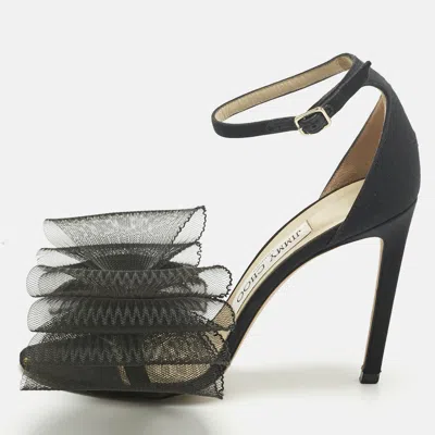 Pre-owned Jimmy Choo Black Canvas And Net Aveline Ankle Strap Sandals Size 36