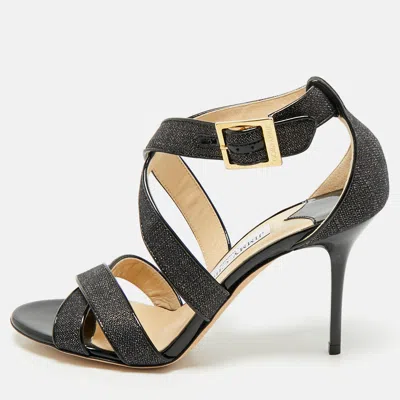 Pre-owned Jimmy Choo Black Canvas And Patent Ivette Strappy Sandals Size 36