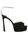 JIMMY CHOO BLACK CHAIN EMBELLISHED ANKLE STRAP SANDALS FOR WOMEN
