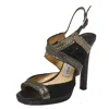 Jimmy Choo Black Chainmail And Fabric Peep Toe Slingback Sandals In Black