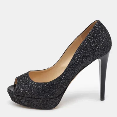 Pre-owned Jimmy Choo Black Coarse Glitter Dahlia Pumps Size 40