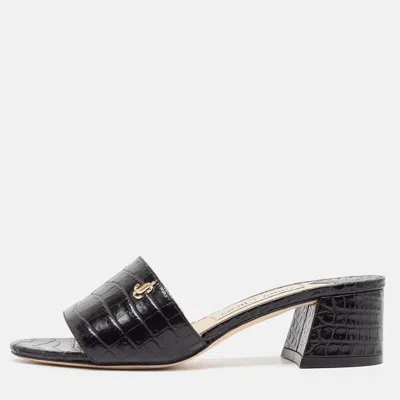 Pre-owned Jimmy Choo Black Croc Embossed Leather Minea Slide Sandals Size 35