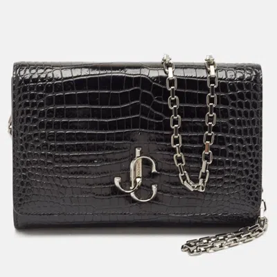 Pre-owned Jimmy Choo Black Croc Embossed Leather Varenne Clutch Bag