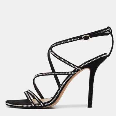 Pre-owned Jimmy Choo Black Crystal Embellished Suede Dudette Sandals Size 38