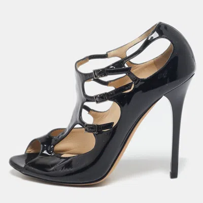 Pre-owned Jimmy Choo Black Cut Out Patent Leather Peep Toe Pumps Size 38.5