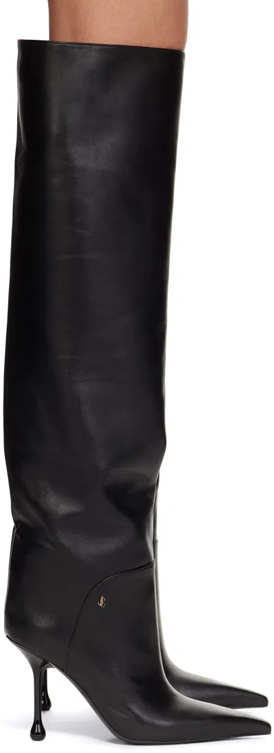 Jimmy Choo 95mm Cycas Kb Leather Knee High Boots In Black